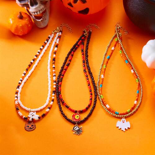 Halloween Double layer Rice Bead Neck Collar Chain Female