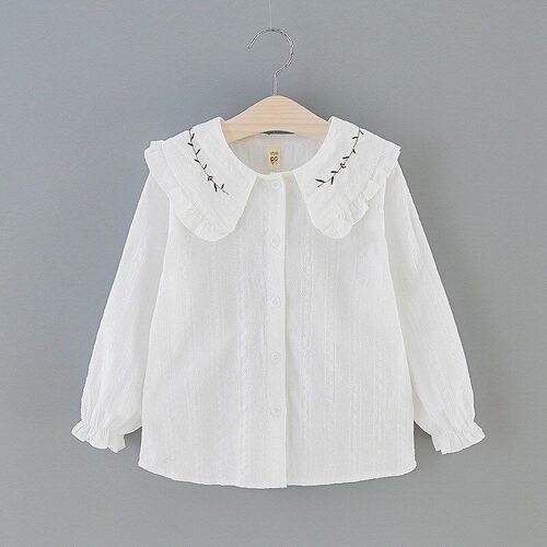White Shirt for Girls 2025 Spring Autumn Pure Color Cute Swe