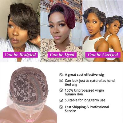 Pixie Cut Wig Transparent Lace Human Hair Wigs For Women Str