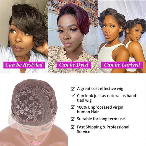 Pixie Cut Wig Transparent Lace Human Hair Wigs For Women Str
