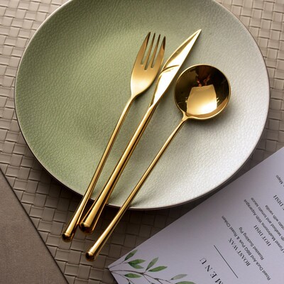Stainless steel golden Western tableware dessert fork spoon