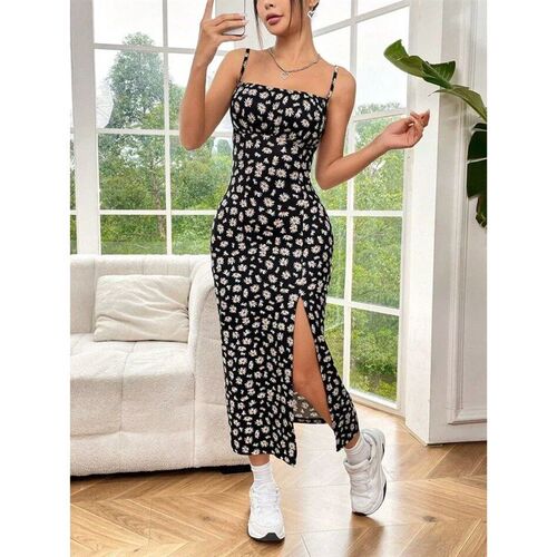 Fall 2025 Long Dress Strapless Wrap Chest High Slit Daisy