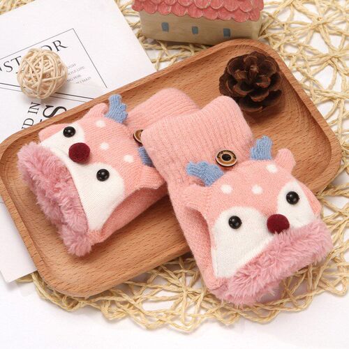 Winter Warm Gloves for Kids Half Finger Flip Style 5 Finger