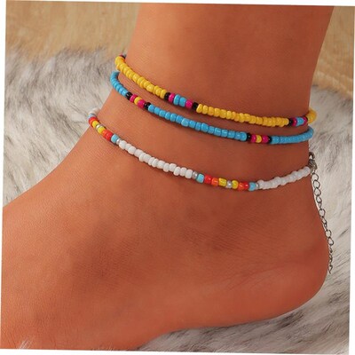 3pcs/set Bohemian Colorful Beaded Beads Anklets For Women Su