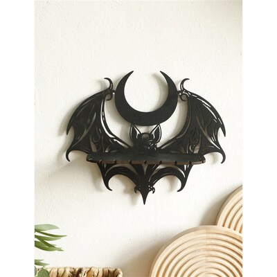 Black Halloween Wooden Wall Shelf Gothic Bat Moon Hollow Pat