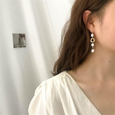 Korea Design Metal Gold Geometric Irregular Circle耳坠珍珠
