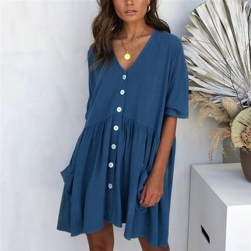 Womens Dress Loose High Waist Draped Half Sleeve Mini