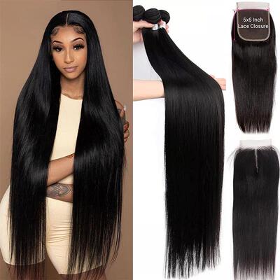 Straight Bundles Human Hair With Closure Brazilian Hair Weav