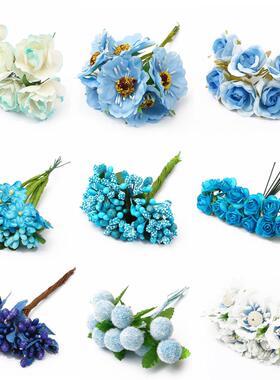 6/10/12/50/60/70/90/144Pcs Mix Blue Flower Cherry Stamen Ber