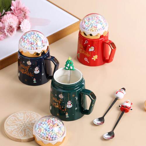 Ceramic Cup Christmas Gift Box Set With Lid And Spoon Mug Cu