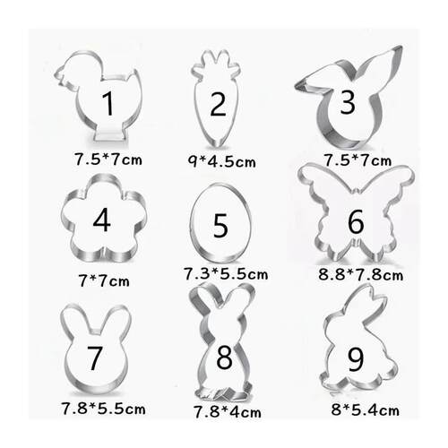 New Easter Cookie Cutter Set Bunny,Egg,Flower,Rabbit Face,Ch