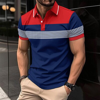 2025 Mens Casual Shirt V-neck Button Business Striped Versa