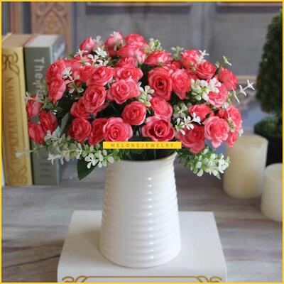 15 Buds 1 Bouquet Mini Artificial Rose Silk Flowers Bride  H
