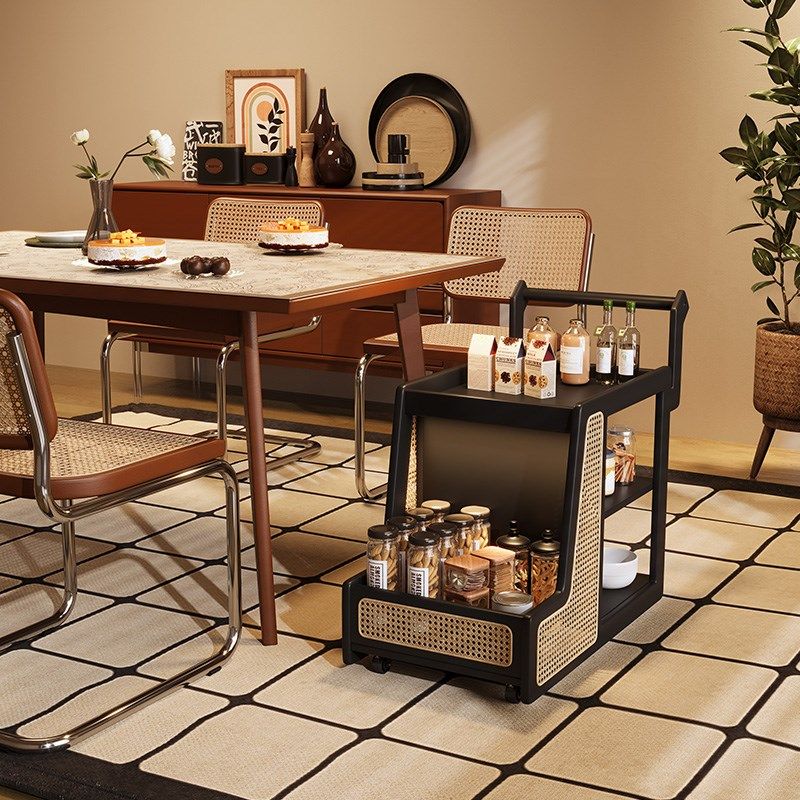 黑色边几小推车可移动实木茶几桌家用带轮旋转客厅沙发旁边的边柜,住宅家具,移动边几/推车,淘宝优惠券,粉丝福利购,淘宝优惠卷