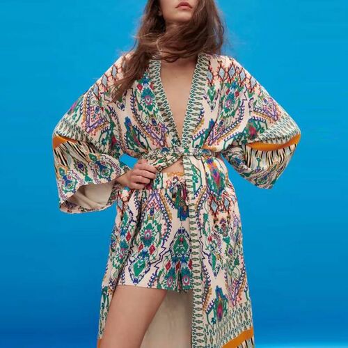 ZA Women Printed Shirt With Blet ShortPant Set 2023 Long B