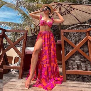 2023 Push up Fashion Printed Floral Ruffle Bikini Set Swimsu