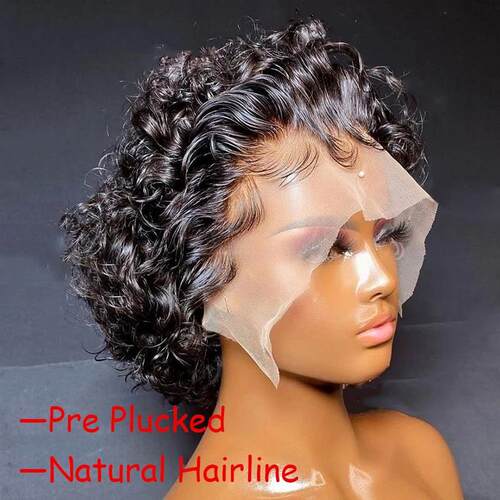 13x4 Lace Front Human Hair Wigs Pixie Cut Curly Bob Burgundy