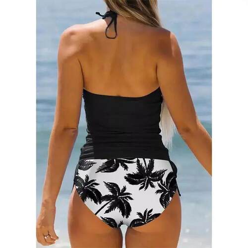 Womens Bathing Suit Coconut Drawstring Side Halter Neck Tan