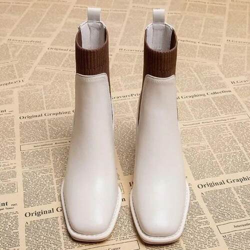 Womens Autumn New Slip-on Leather Boots Solid Color Elegant