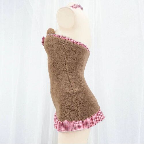 AniLV Winter Warm Cute Girl Plush Bear Dress Women Cat Plaid