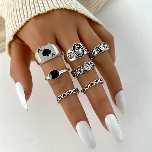 Vintage Silver Color Skull Heart Rings Set For Women Men Got