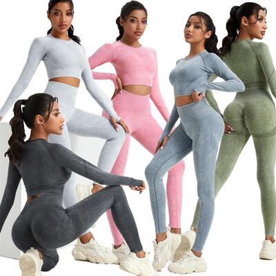 SALSPOR 1/2Pcs Yoga Set Women Seamless Fitness LTong Sleeve