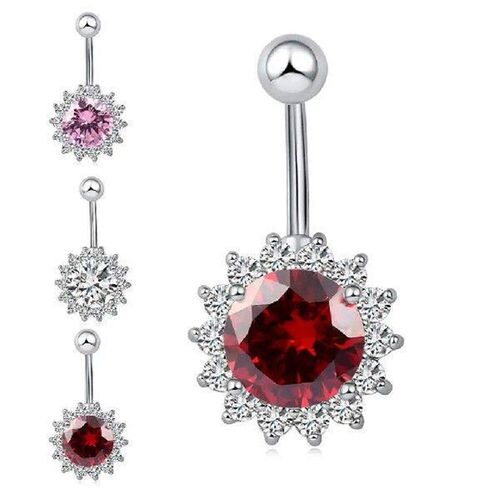Sunflower Zircon Navel Belly Button Rings Copper Barbells