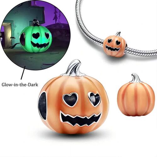 Glow-in-the-dark Spooky Pumpkin Charm Silver Plated Fit Char
