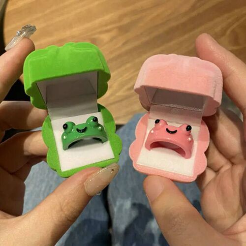 Green Color Cute Cartoon Frog Animals Ring Storage Box Coupl