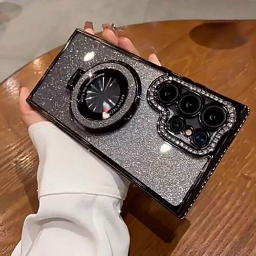 Glitter Gradient Rhinestone Magnetic Mirror Bracket Case For
