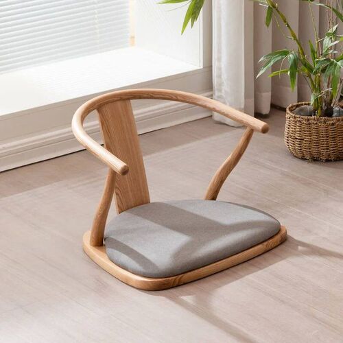 Japanese Tatami Floor Chair Solid Wood Backrest Armchair for