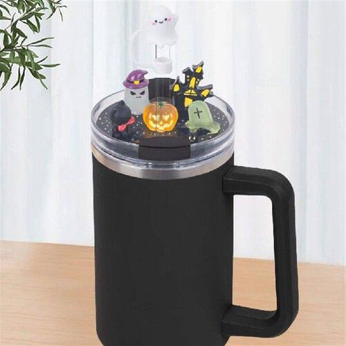 Halloween Lid Charms Decor with Cute Ghost Straw Cover