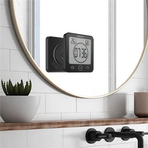 LCD Screen Digital Wall Clock Bathroom Temperature Humidity