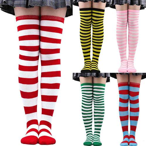 1 Set Women Girls Over Knee Long Stripe Printed Thigh High C