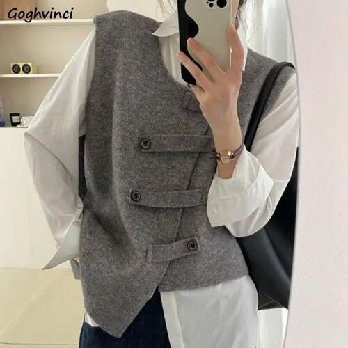 Irregular Vests Women O-neck Simple Elegant Sreetwear Loose