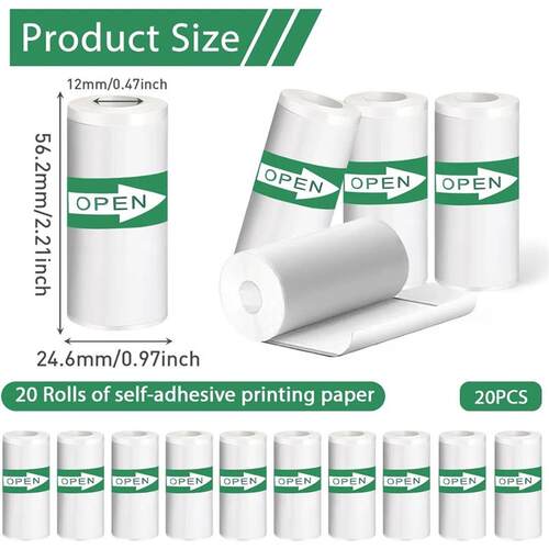 20PCS Mini Printer Paper Thermal er Paper Self-adhesive Prin