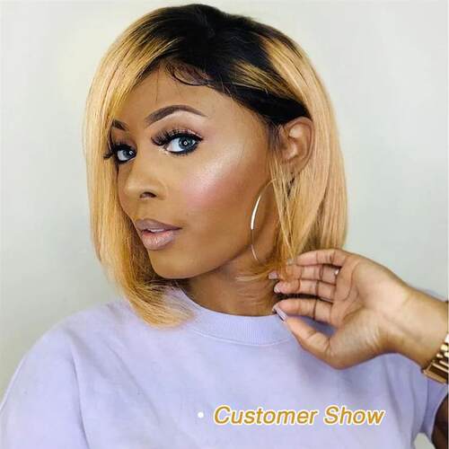 Honey Blond Short Bob Hair Wig Straight Human Hair Wigs On S