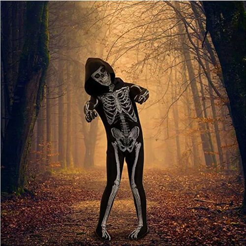 Halloween Skeleton Costume Jumpsuit with Front and Back Skel