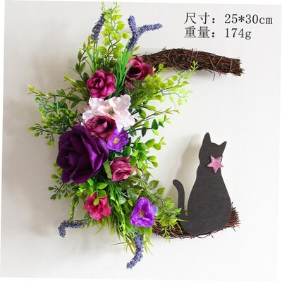 Halloween Moon Cat garland door hanging rattan ring decorati