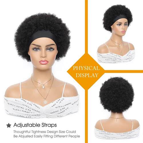 Afro Puff Curly Wig Short Headband Curly Wig Head Wrap Wig B
