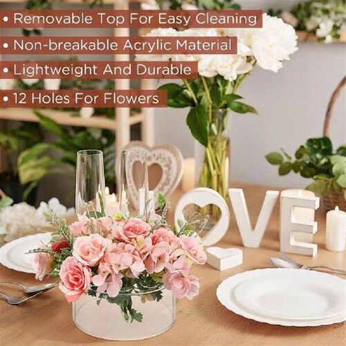 Clear Acrylic Flower Vase Circular Low Vase Leak-Proof