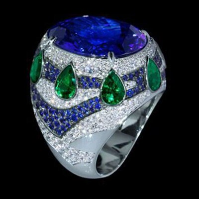 Dainty Blue Crystal Princess Rings for Women Water Droplets