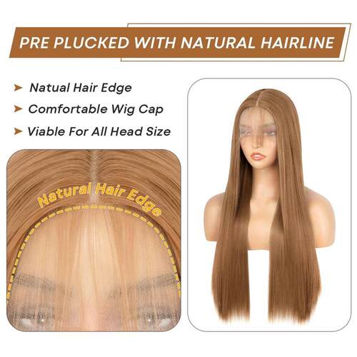 Ginger Blonde Lace Wigs for Black Women Straight Synthetic L