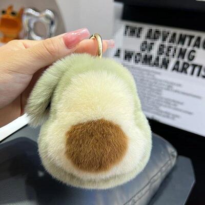 New Cute Imitation Rex Rabbit Fur Avocado Car Keychain Penda