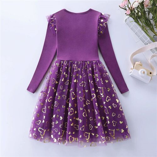 Girls Autumn Long Sleeve Mesh Cartoon Unicorn Dress LH1696