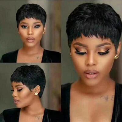 Short Synthetic Hair Pixie Wigs Pixie Cut Short Black Wavy W