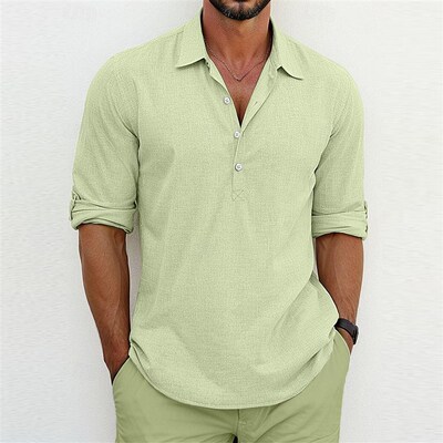 Mens Longsleeved Collared Linencotton Eurosize Shirt Youth H