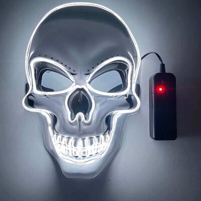 Topeng Lampu Neon Tengkorak LED Halloween Kepala Hantu Horor