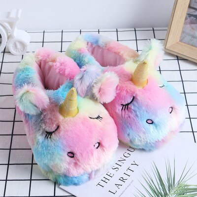Womens Winter Cotton Shoes Cute Cartoon Unicorn Slippers Ca