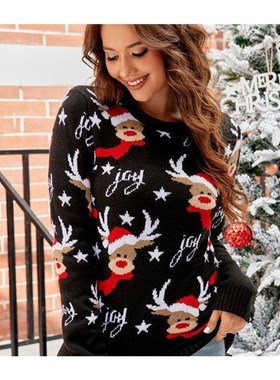 Hot Jacquard Xmas Sweater: Womens Lazy Style Autumn-Winter
